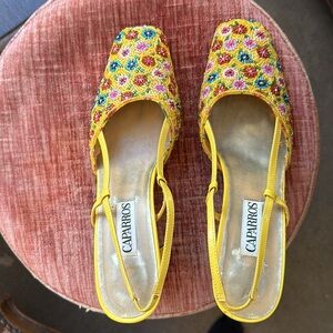 Vintage Old beaded Glass beads Embellished Front heels Elastic strap